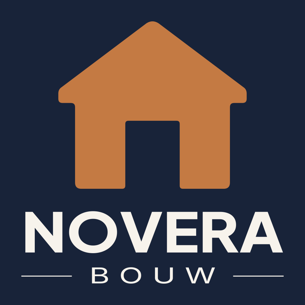 Novera Bouw profielfoto, vierkant lockup op navy